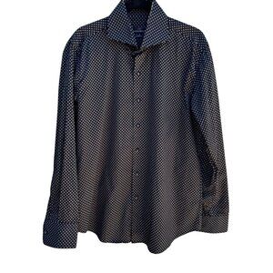 Molteno Mens Slim Fit Black White Polka Dot Long Sleeve French Cuff Dress Shirt